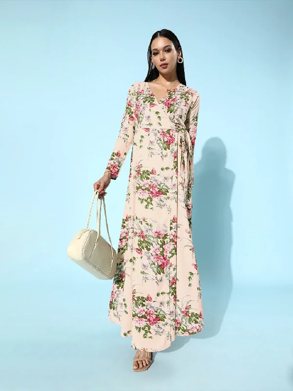Berrylush Women Beige Floral Printed V-Neck Wrap Style Maxi Dress Fashionable Halter Neck Maxi Dress Berrylush Women Beige Floral Printed V-Neck Wrap Style Maxi Dress Fashionable Halter Neck Maxi Dress