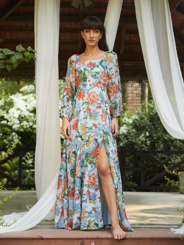 Berrylush Women Blue Floral Printed Square Neck Maxi Dress Casual Maxi Dress with Pockets Berrylush Women Blue Floral Printed Square Neck Maxi Dress Casual Maxi Dress with Pockets