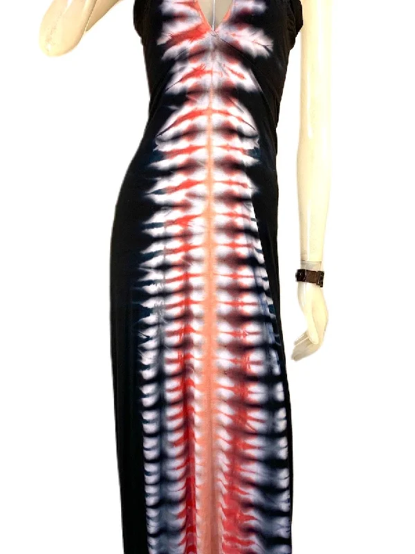 E-Motions Halter Maxi Dress Black Pink Tie Dye Fashionable Button-Down Maxi Dress