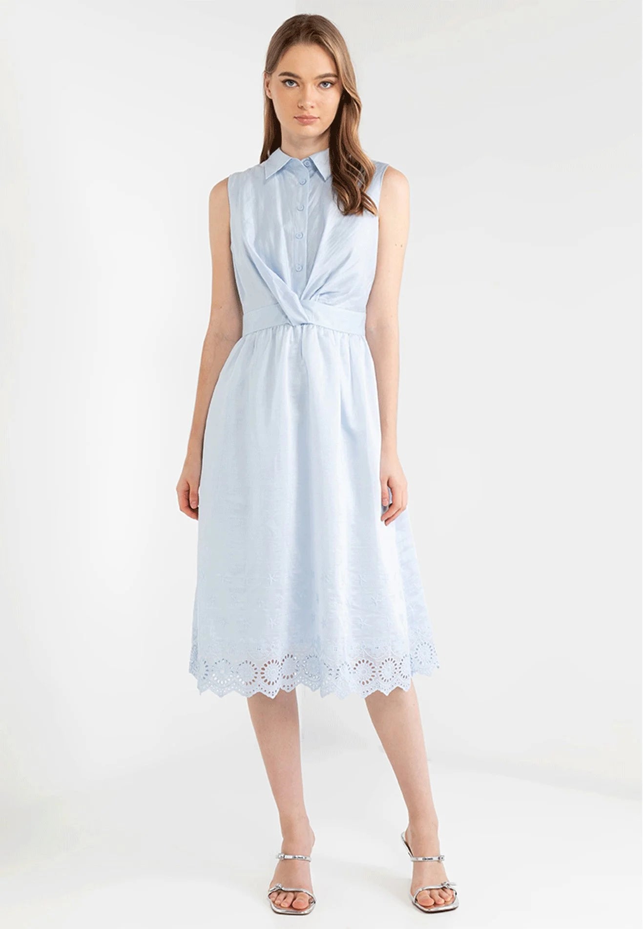 ELLE Apparel Collar Neck Floral Lace Hemline Maxi Dress Trendy Printed Maxi Dress