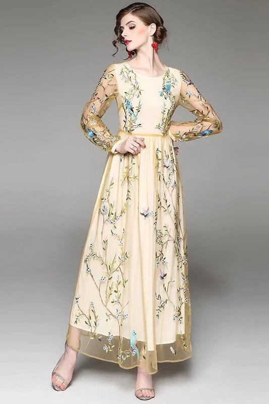 Embroidered Mesh Maxi Dress Chic Sleeveless Maxi Dress