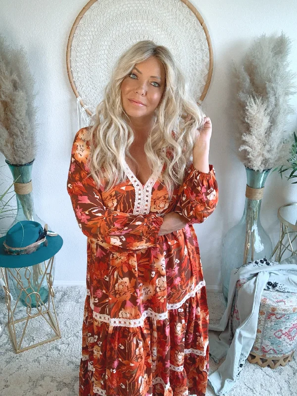 Fall Bloomin' Floral Maxi Dress Fashionable Printed Maxi Dress