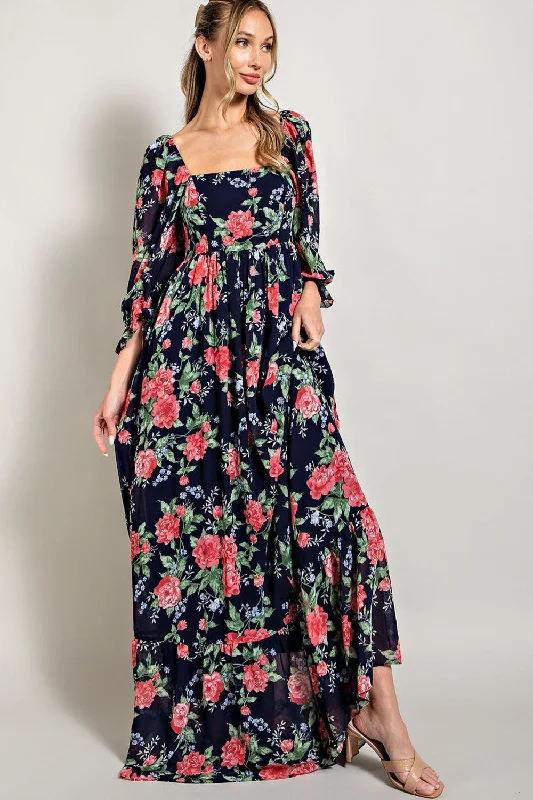 SALE Floral 3/4 Sleeve Maxi Dress Fashionable Printed Maxi Dress