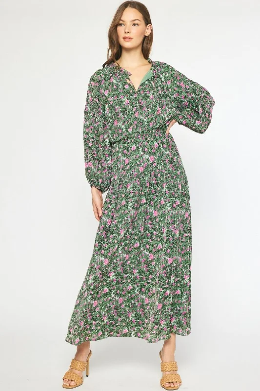 SALE Floral print long sleeve maxi dress featuring self tie at front Comfortable T-Shirt Maxi Dress SALE Floral print long sleeve maxi dress featuring self tie at front Comfortable T-Shirt Maxi Dress
