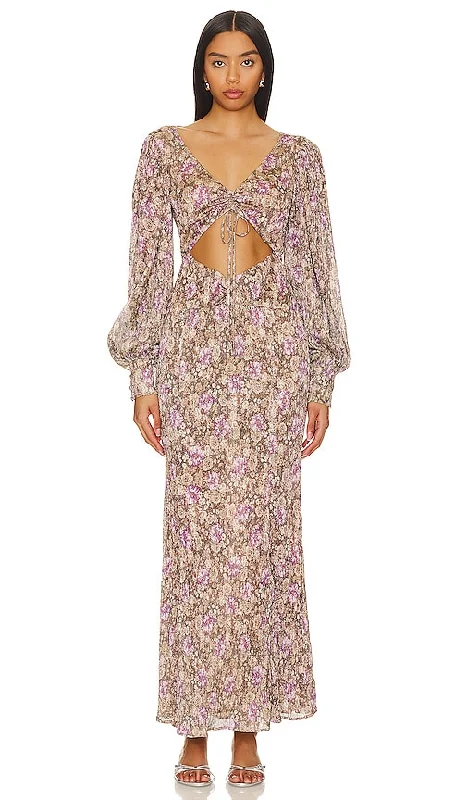 For Love & Lemons Wynne Maxi Dress in Purple Fashionable Sheer Maxi Dress