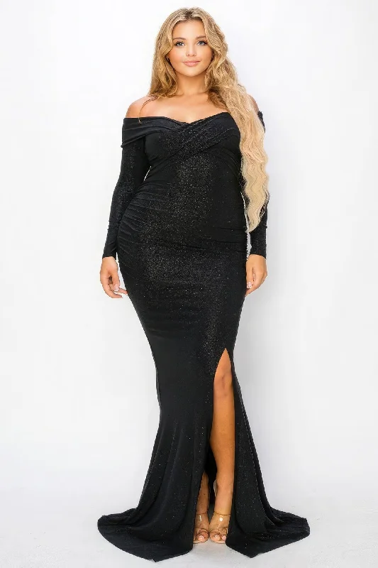 Plus Long Sleeve Off Shoulder Night Party Maxi Dress Chic Boho Print Maxi Dress