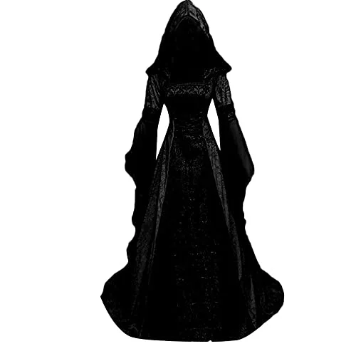 HOOUDO Dresses for Women UK Plus Size Medieval Retro Vintage Elegant Flared Sleeve Gothic with Bow Cosplay Pleated Prom Princess Maxi Dress Comfortable Maxi Dress with Sleeves