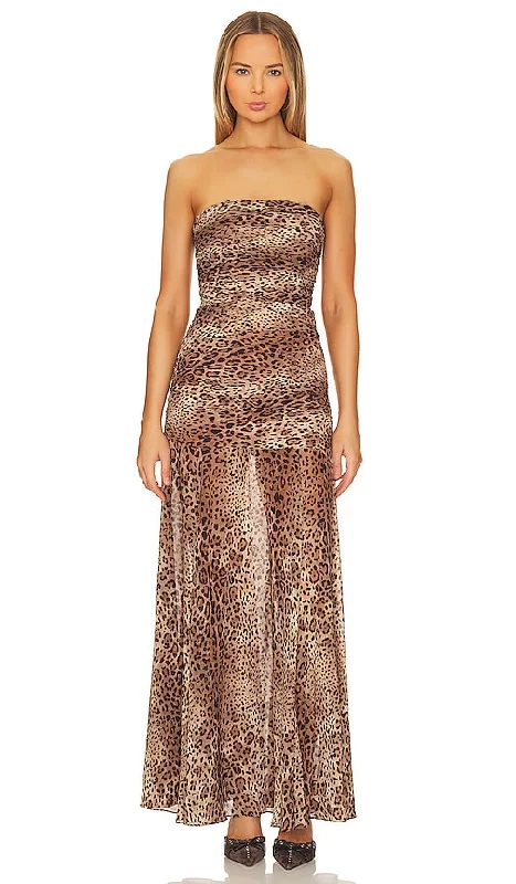 House of Harlow 1960 x REVOLVE Imani Maxi Dress in Brown Trendy Off-Shoulder Ruffle Maxi Dress