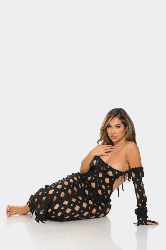 Irregular Cut Out Maxi Dress Comfortable Fitted Maxi Dress