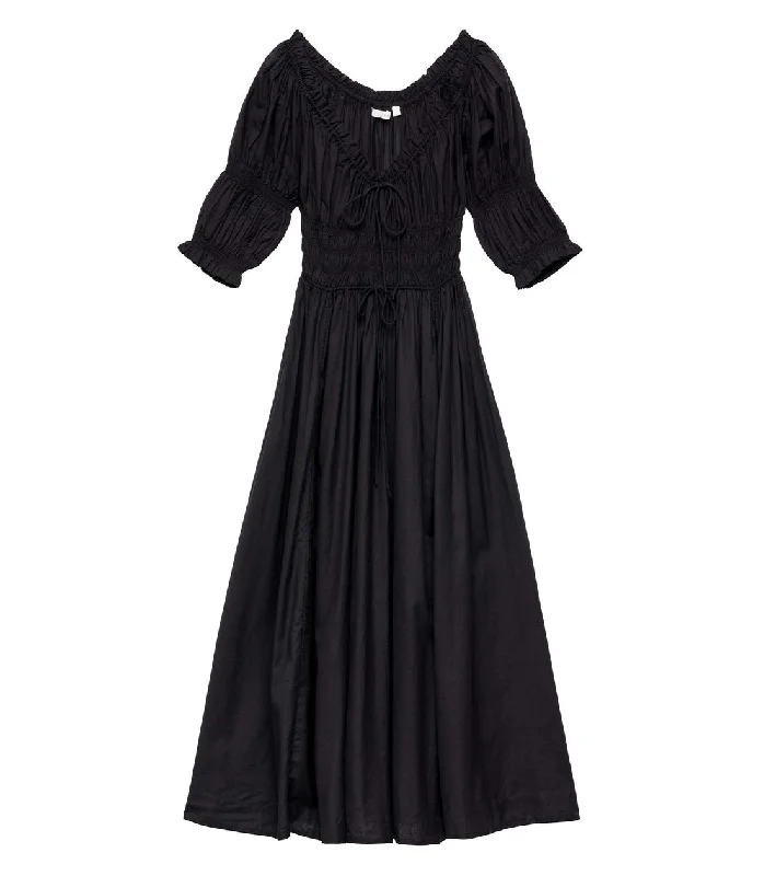 Ischia Black Cotton Poplin Maxi Dress Fashionable Layered Maxi Dress