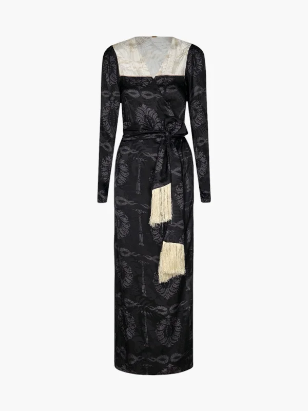 Obregon Silk Jacquard Maxi Dress | Black Stylish Boho Chic Maxi Dress
