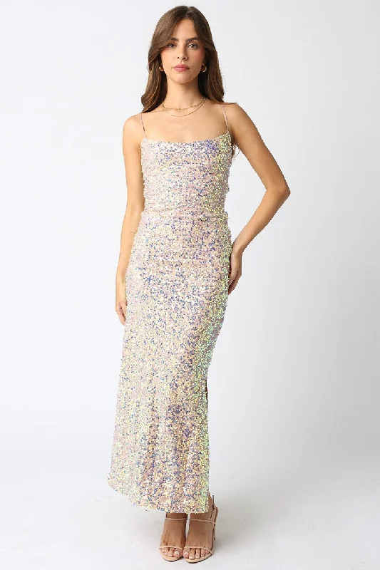 Liliana Blush Sequin Maxi Dress Elegant Floral Maxi Dress