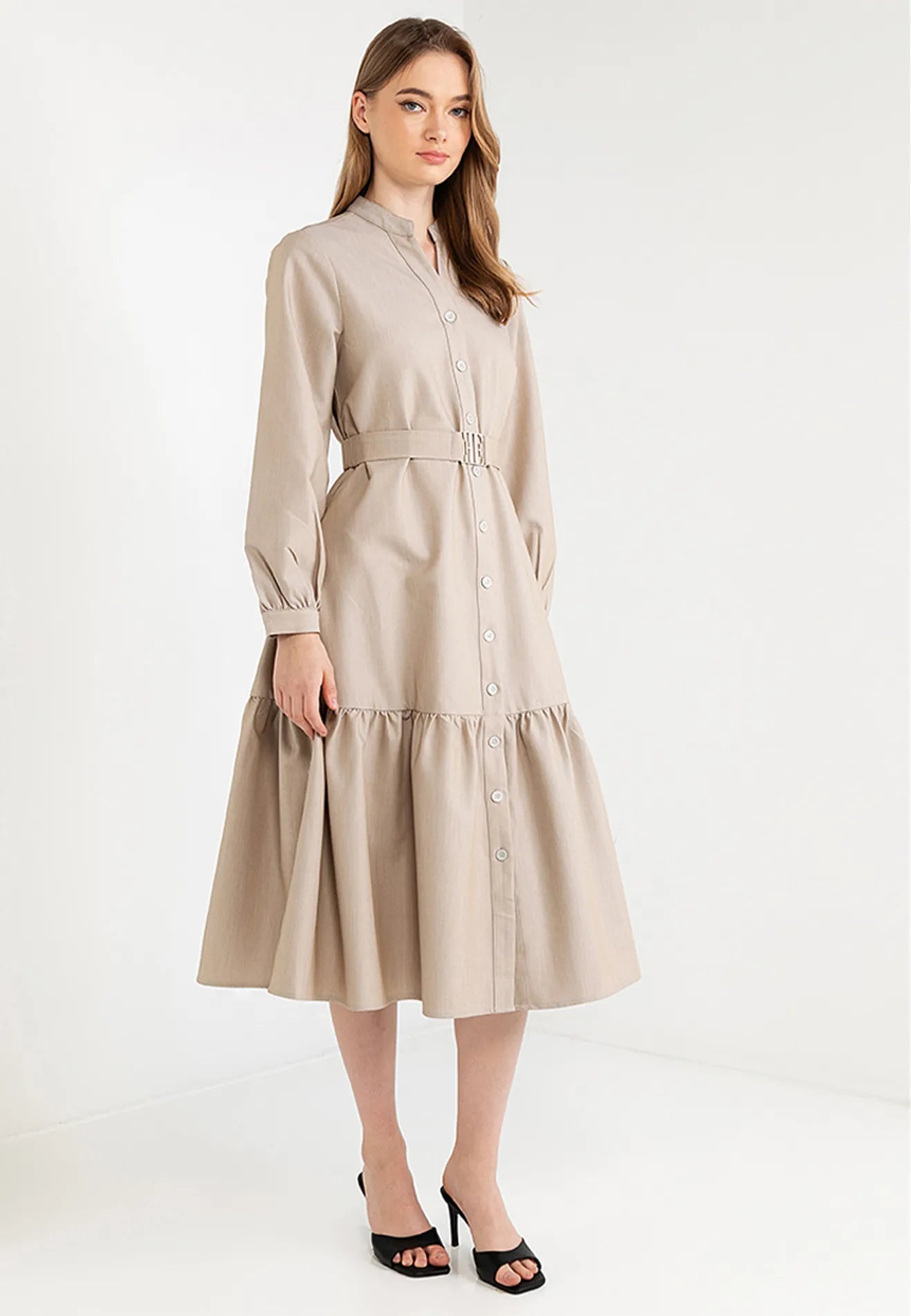 Logo Belted Ruffle Hemline Maxi Dress Comfortable Casual Maxi Dress