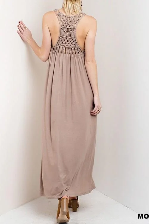 Maxi Dress Woven Back Mocha Elegant Wraparound Maxi Dress
