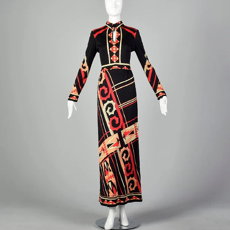 Medium 1970s Black Maxi Dress Comfortable Bohemian Maxi Dress