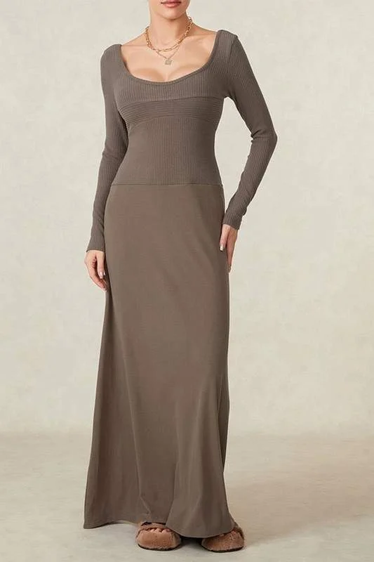 MINIMALIST RIBBED MAXI DRESS Cozy Maxi Dress with Slit