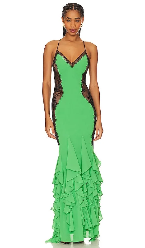 NBD x Bridget Angelina Maxi Dress in Green Stylish One-Shoulder Maxi Dress