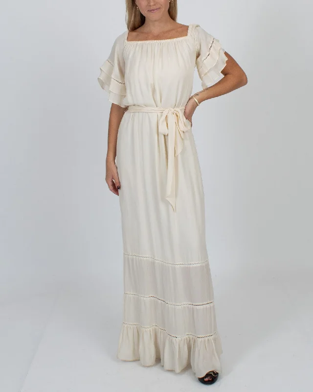 Off Shoulder Ruffle Maxi Dress Stylish Button-Up Maxi Dress