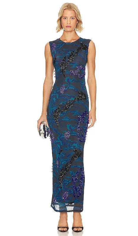 Onalaja Zusi Maxi Dress in Navy Fashionable Sleeveless Maxi Dress