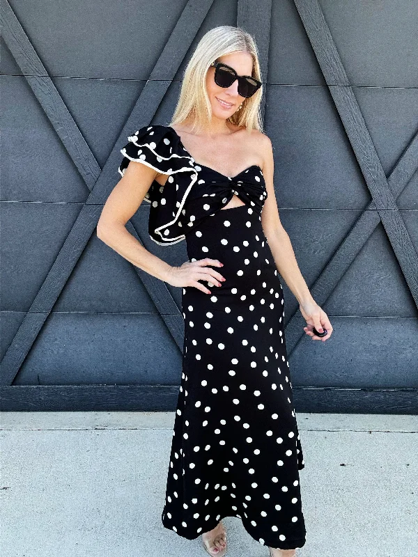 One Shoulder Ruffle Maxi Dress In Black Comfortable Casual Maxi Dress