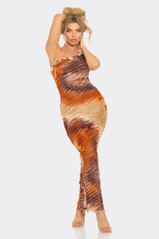 One Shoulder Multi Color Maxi Dress Elegant Maxi Dress with Belt