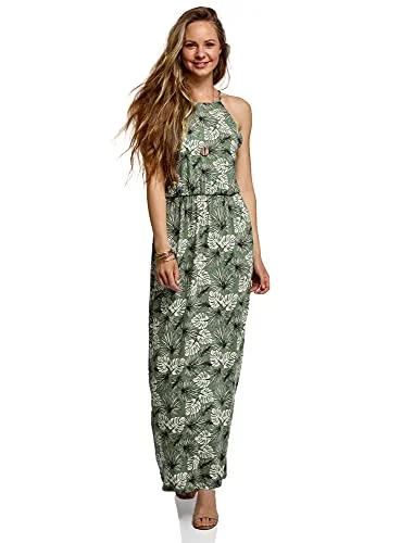 oodji Ultra Women's Viscose Maxi Dress Trendy Button Front Maxi Dress