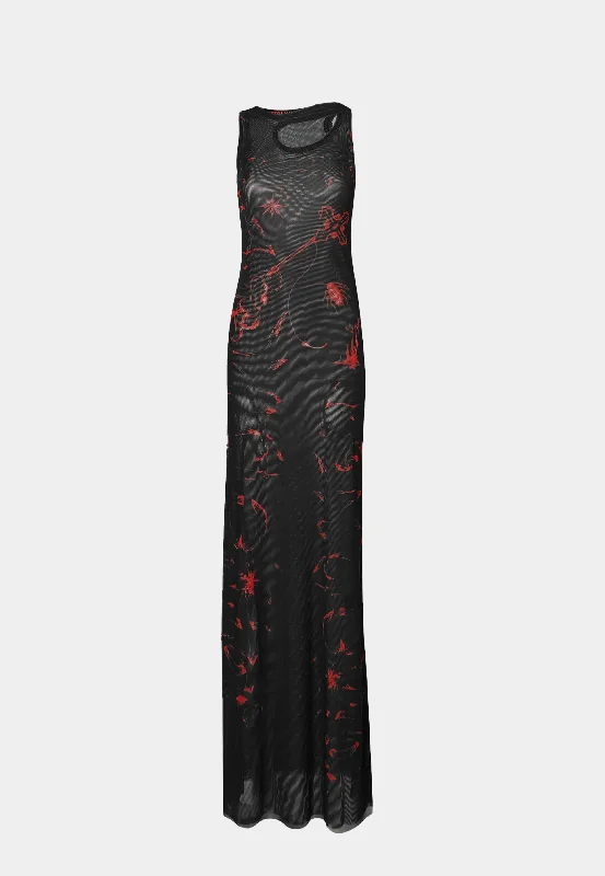 Ottolinger Mesh Maxi Dress Skribbl Red Elegant Silk Maxi Dress