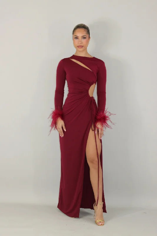 Phoenix long sleeve maxi dress with feathers Cozy Knit Maxi Dress