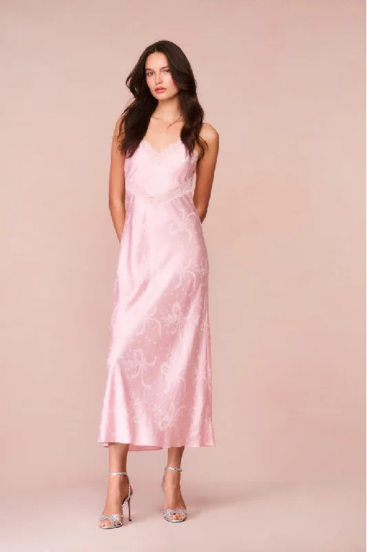 Serita Bow Jacquard Maxi Dress Fashionable High-Low Maxi Dress