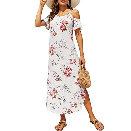 Sherosa Women's Summer Maxi Dresses Cold Shoulder Split Loose Short Sleeve Long Beach Dresses with Pocket Chic Off-Shoulder Maxi Dress Sherosa Women's Summer Maxi Dresses Cold Shoulder Split Loose Short Sleeve Long Beach Dresses with Pocket Chic Off-Shoulder Maxi Dress