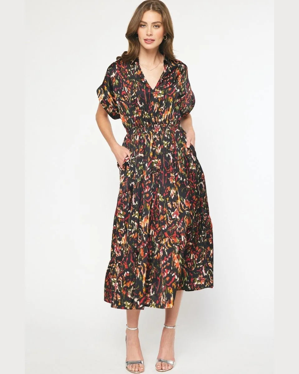 Printed Short Sleeve Collared Maxi Dress Chic Sleeveless Maxi Dress