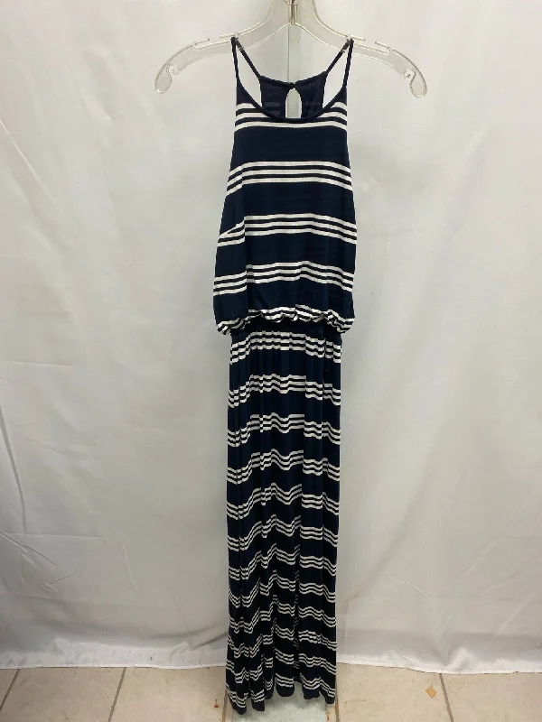 Size XS LOFT Navy/White Maxi Dress Trendy Short Sleeve Maxi Dress