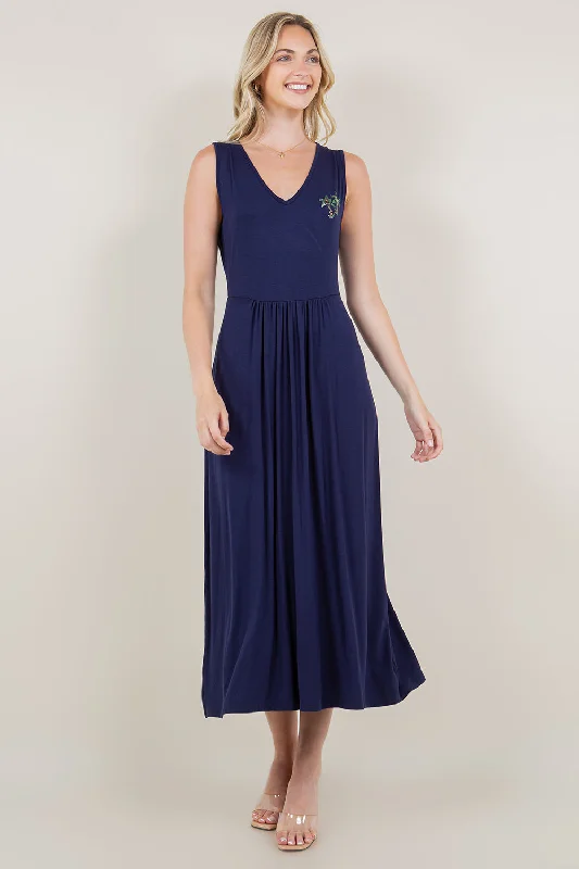 SL V NECK WAIST SHIRRING MAXI DRESS - D3122 Trendy Short Sleeve Maxi Dress