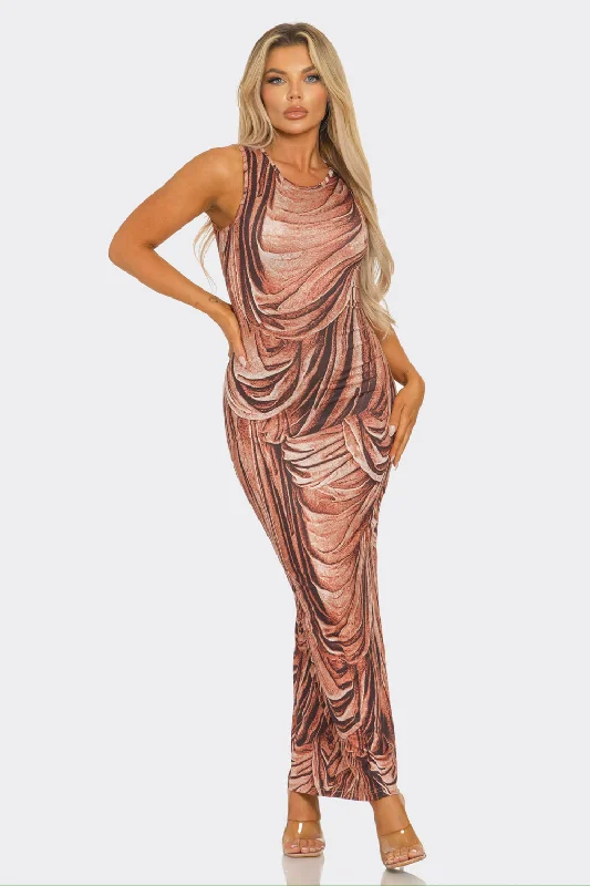 Sleeveless Print Maxi Dress Trendy V-Neck Maxi Dress