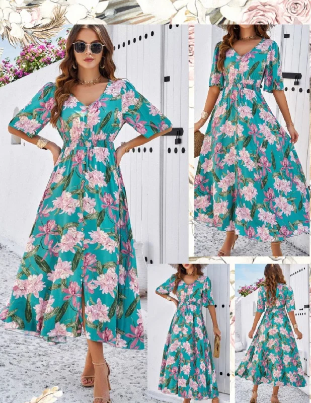 SPRING FLORAL MAXI DRESS Fashionable Layered Maxi Dress