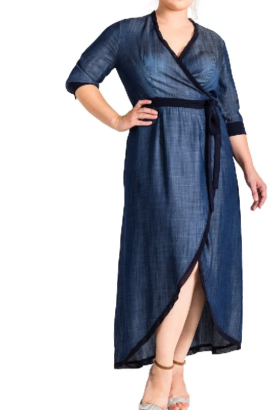 Standards & Practices Elle Denim Maxi Dress Elegant Lace-Up Maxi Dress