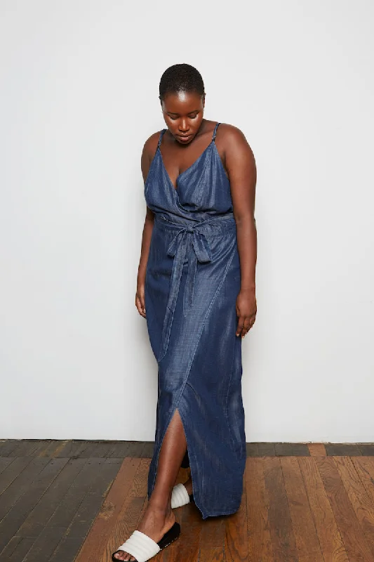 Standards & Practices - Jodi Denim Maxi Dress Stylish One-Shoulder Maxi Dress
