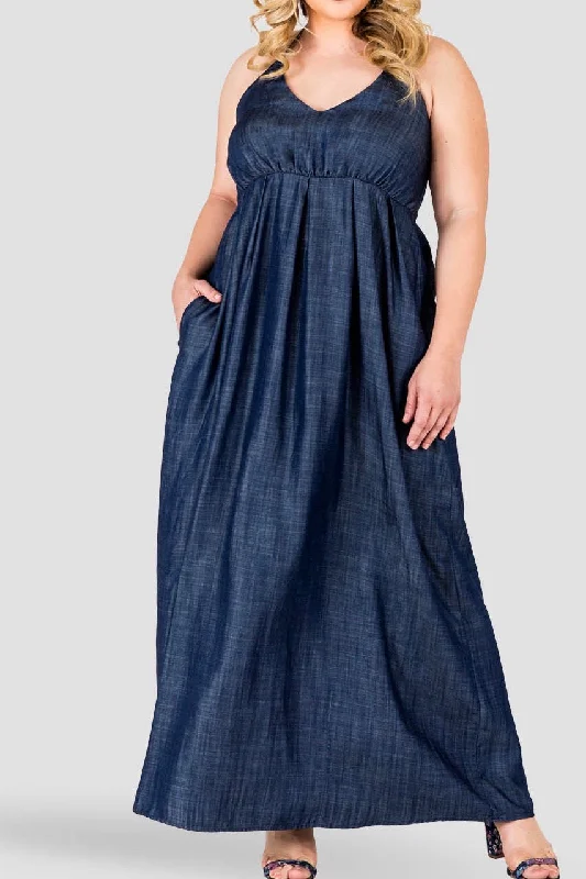 Standards & Practices - Maui Halter Maxi Dress Cozy Ruffle Sleeve Maxi Dress