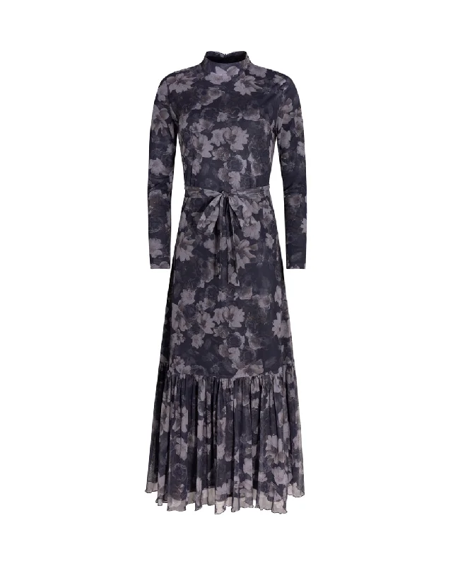 The Collective Mesh Floral Peplum Hem Maxi Dress Casual Maxi Dress with Pockets