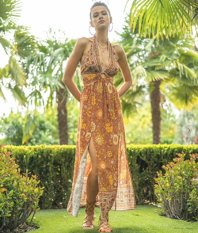 The Gypsy Life Cutout Maxi Dress Comfortable Satin Maxi Dress
