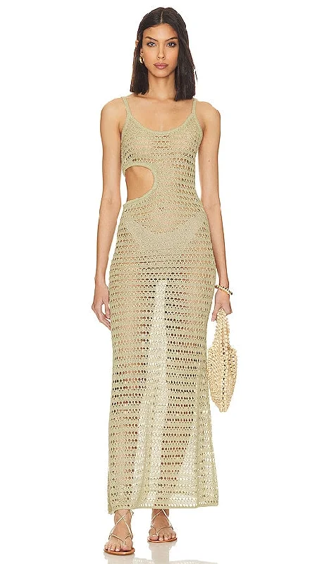 Tularosa Kylen Cut Out Knit Maxi Dress in Sage Stylish One-Shoulder Maxi Dress