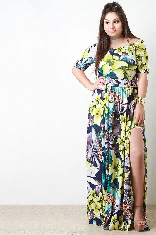 Floral Paradise High Slit Maxi Dress Fashionable Sheer Maxi Dress