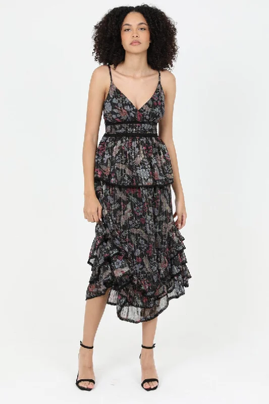 SALE V-neck Ruffle Skirt Lurex Chiffon Lined Maxi Dress Comfortable Ruffle Hem Maxi Dress SALE V-neck Ruffle Skirt Lurex Chiffon Lined Maxi Dress Comfortable Ruffle Hem Maxi Dress