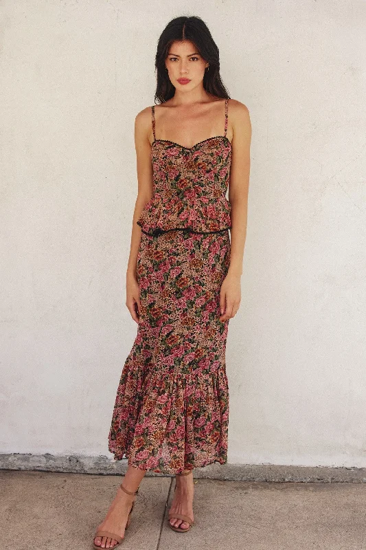 Vintage Peplum Style Maxi Dress Trendy Floral Print Maxi Dress