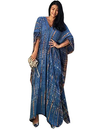 Women Long Tunic Dress Kaftan Maxi Dress Batwing 4-Mar Sleeve Plus Size Summer Dress Cozy Open-Back Maxi Dress
