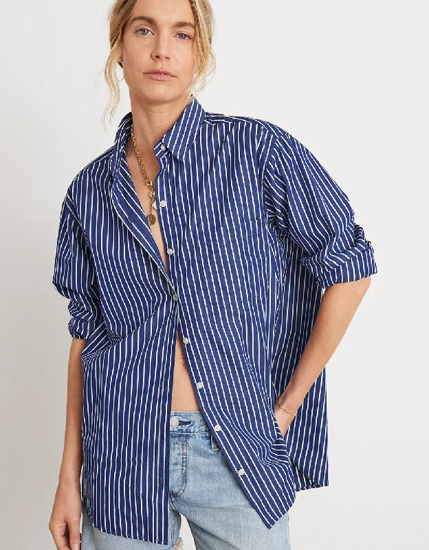 unsubscribed striped boyfriend shirt Spandex Blend Rayon Blend Denim Blend