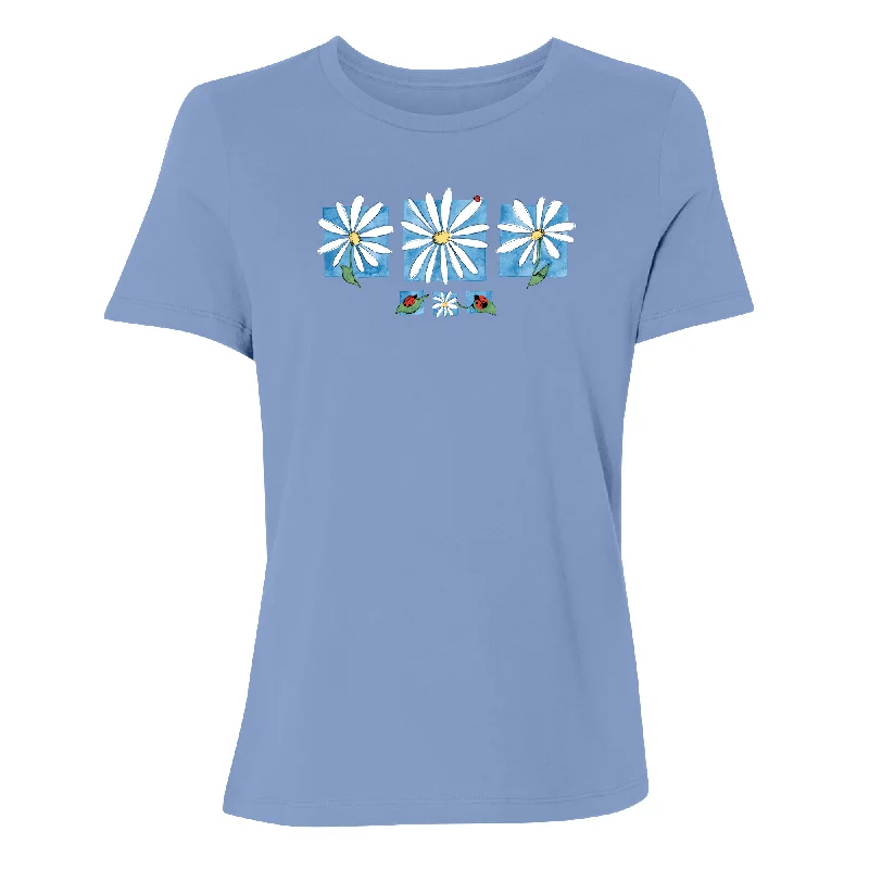 Daisies and Ladybugs Women's T-Shirt Front Pockets Side Pockets Patch Pockets