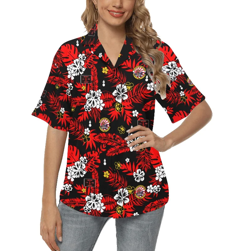 35 MXS AMMO Black Red and White Womens Hawaiian Shirt Fashionable Trendy Casual
