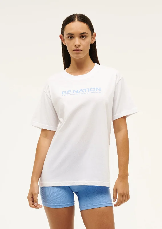 AERO SHORT SLEEVE TEE IN WHITE & CORNFLOWER BLUE Collared Crew Neck Turtle Neck