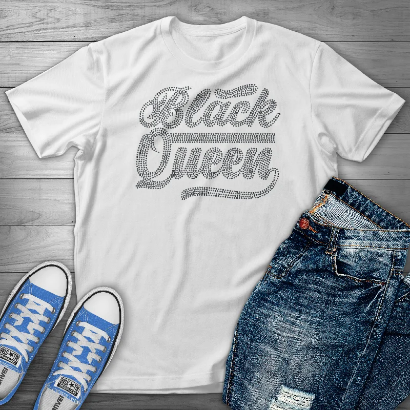 BLACK QUEEN RHINESTONE T-SHIRT Solid Print Embellished